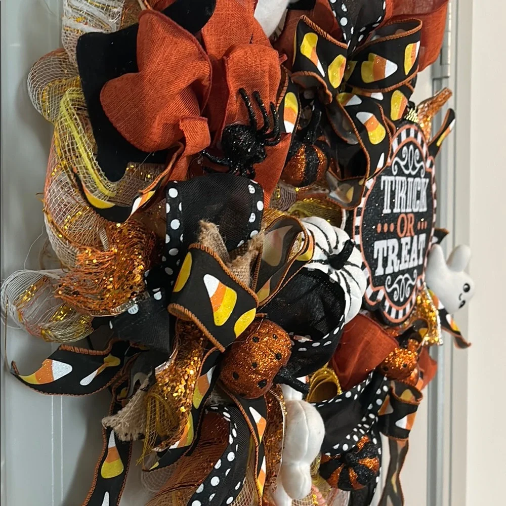 HALLOWEEN WREATH Fall Hand Crafted Trick Treat Wreath Custom Design FINAL SALE
